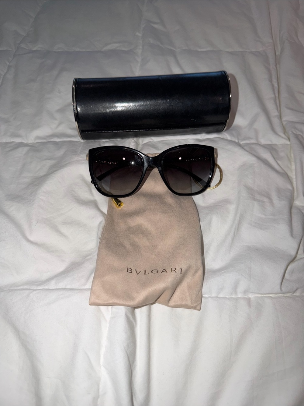 Bulgari Black Gradient Butterfly Sunglasses with Gold Temples